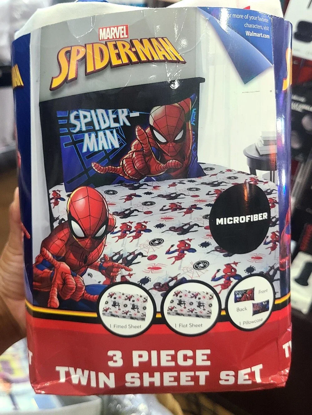 Spider-Man Kids 3-Piece Twin Sheet Set, Microfiber, White, Marvel